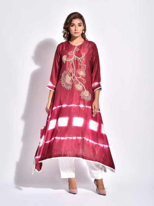 Jazzberry Pink Silk Embroidered Kurta Set