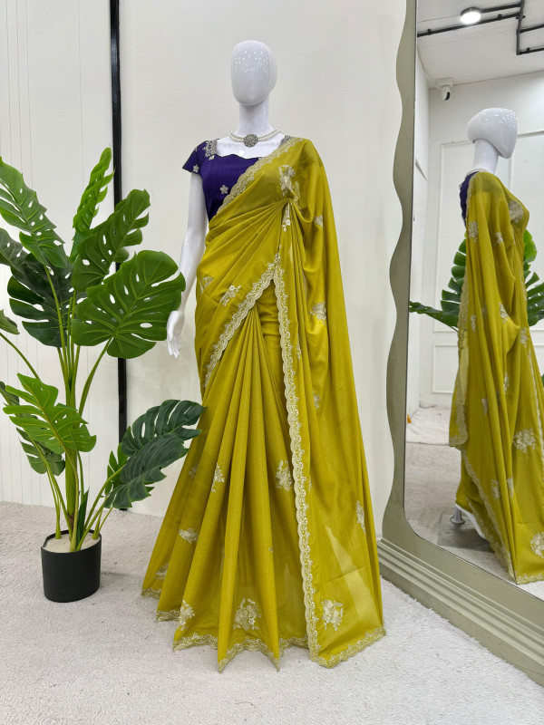 Designer Saree on Tesla Chiffon Fabric